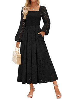 Elegant Eyelet Long Sleeve Maxi Dress for Wedding Guests | Summer Formal Dress